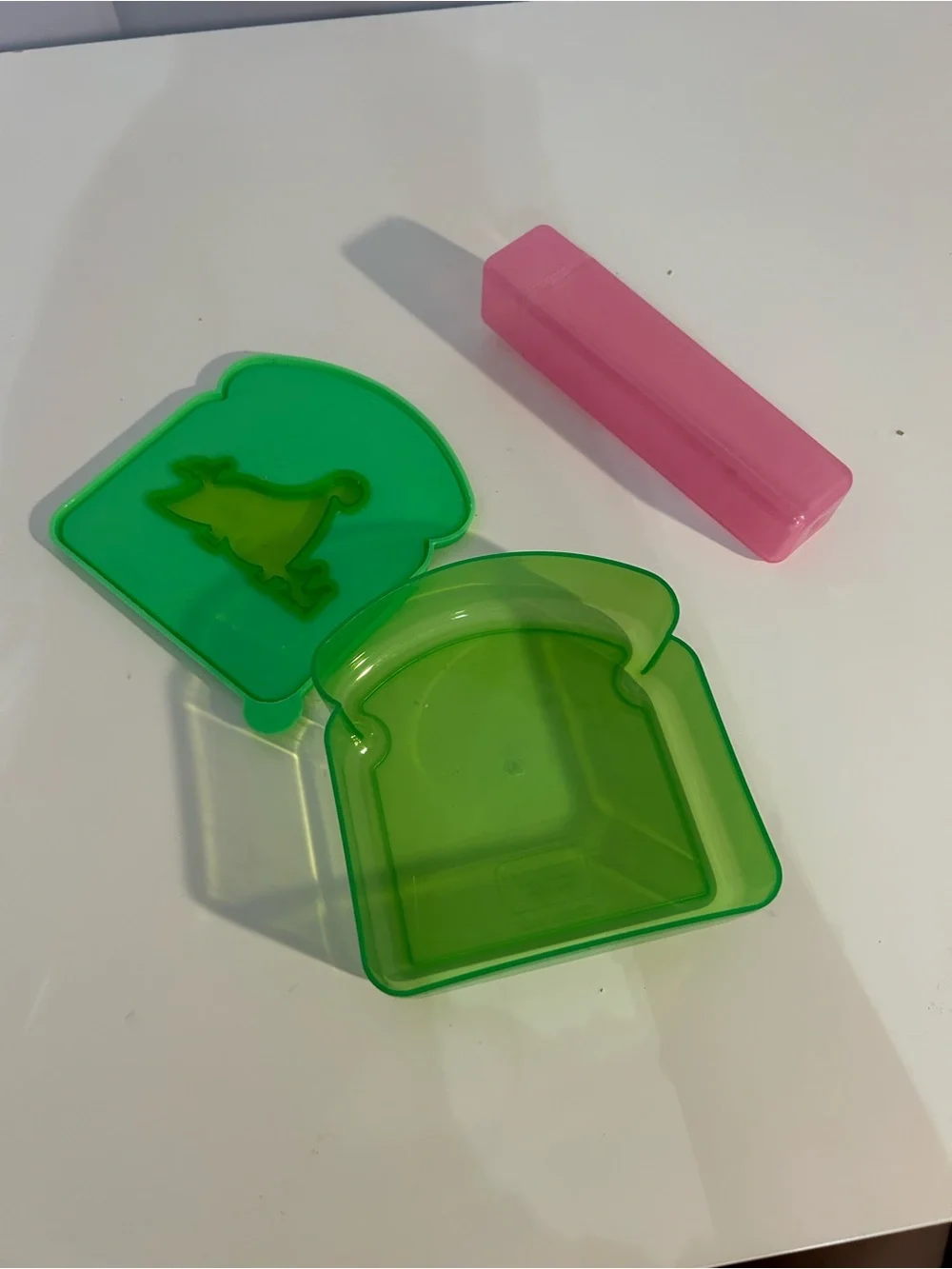 Green Sandwich Container with Pink Utensil Tube - Durable Food Storage